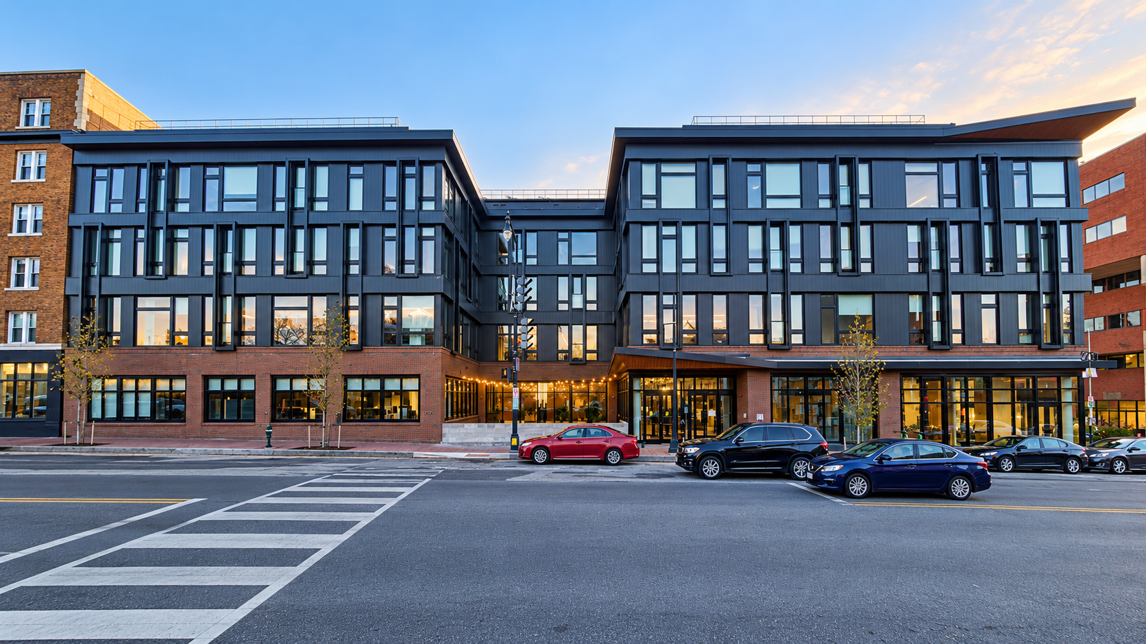 Modern Recessed-Courtyard Building at Dusk-7